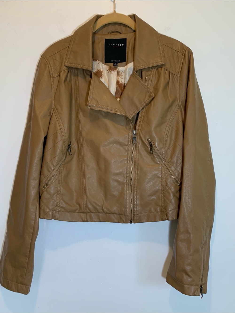 Therapy Faux Leather Moto Jacket XL Brown Tan